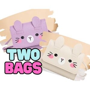 Kids Cute Bunny Face Crossbody Bags, 1 Lavender & 1 Beige, Child Purse